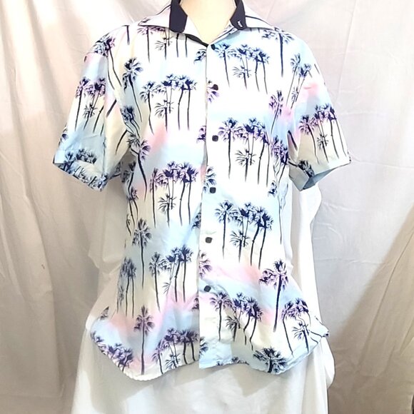 Men's BC Collection Medium Island Gradient Palm Tree Hawaiian Casual Shirt - Picture 11 of 11